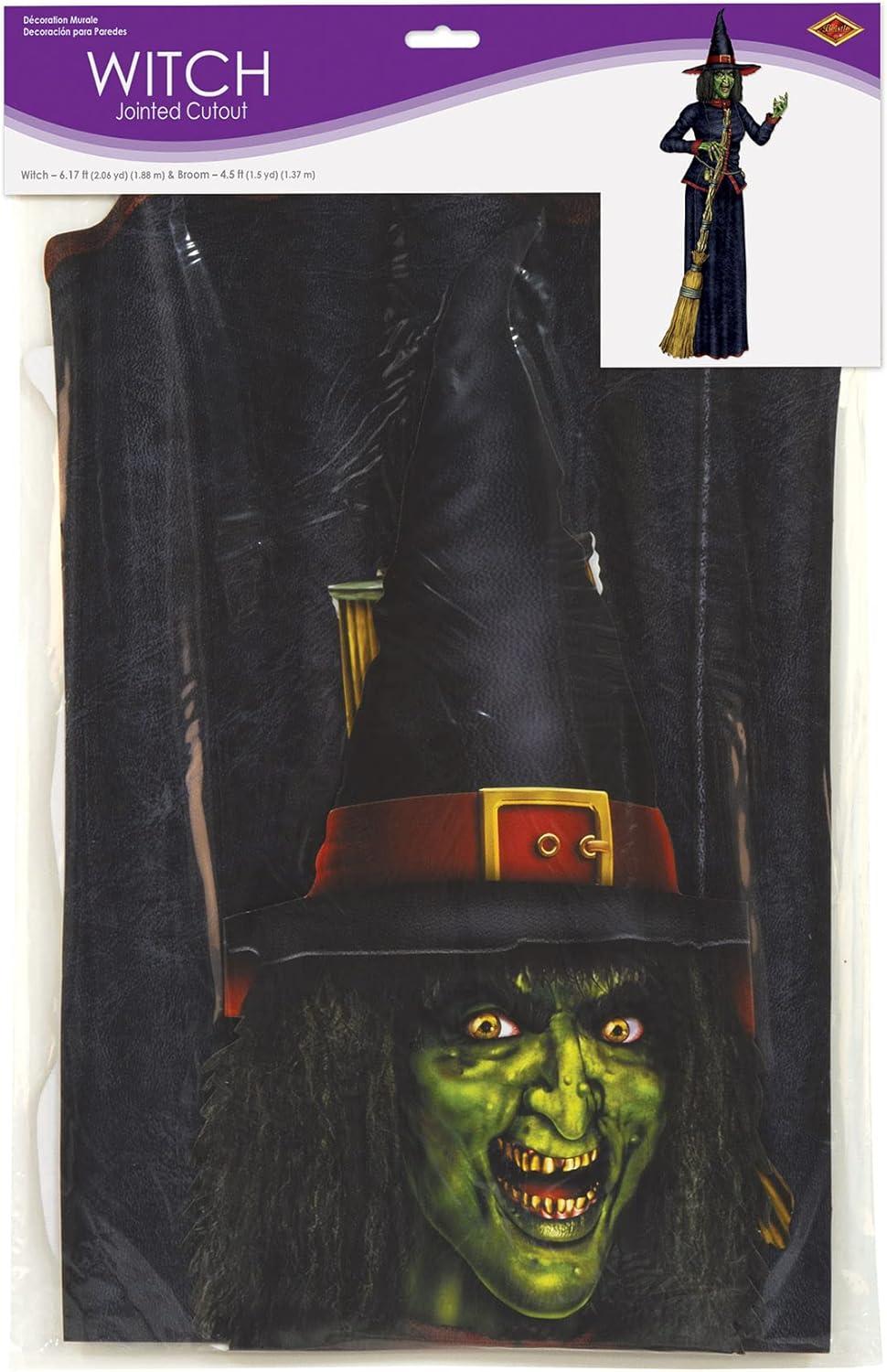 image:imageBeistle Jointed Witch Decorations 2 Pack Poseable Halloween Cutouts Cardstock Paper Wall Decorations Spooky Green Witches Holding Brooms for Haunted Houses Parties and Seasonal Displays 6 2