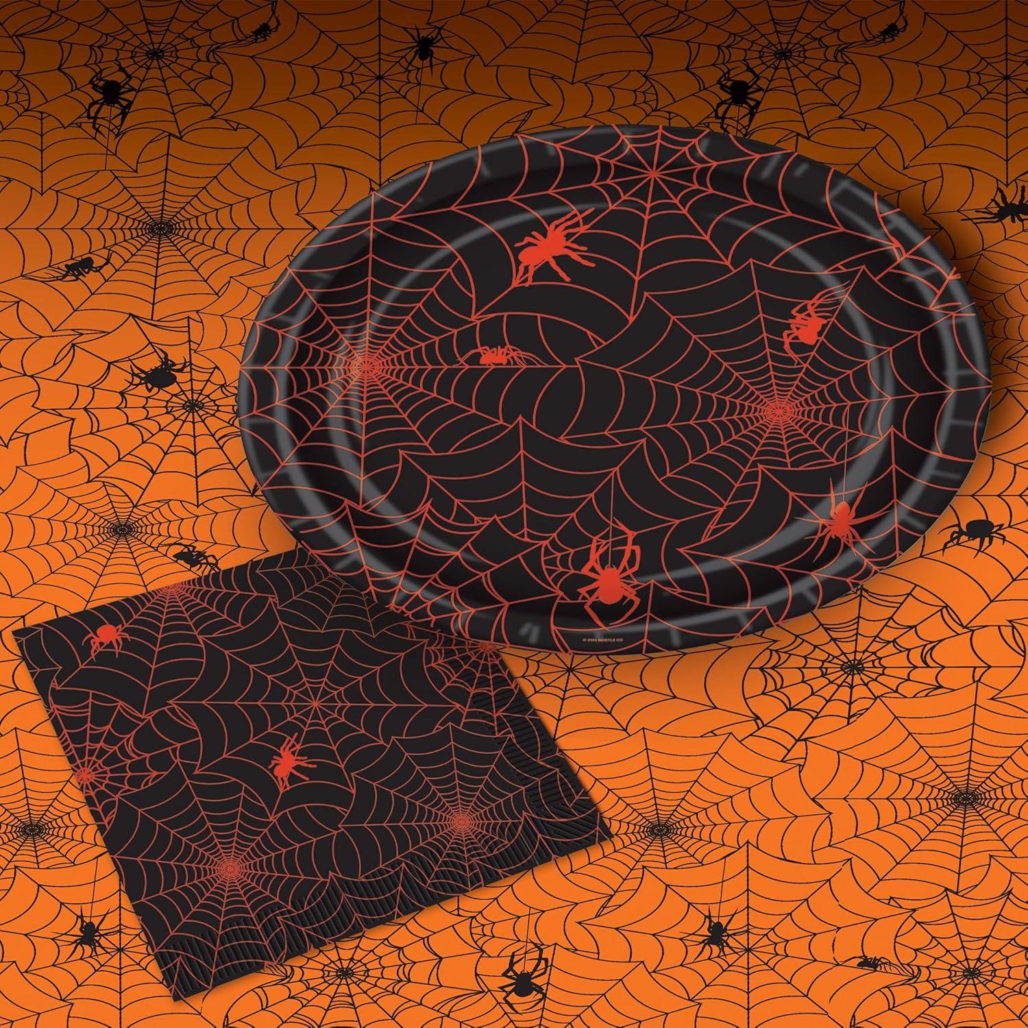 image:imageBeistle Spider Web Halloween Party Tableware Bundle Orange amp Black Spider Tablecover Paper Plates amp 2Ply Luncheon Napkins Classic Webbed Dcor for Spooky Celebrations and TrickorTreat Parties