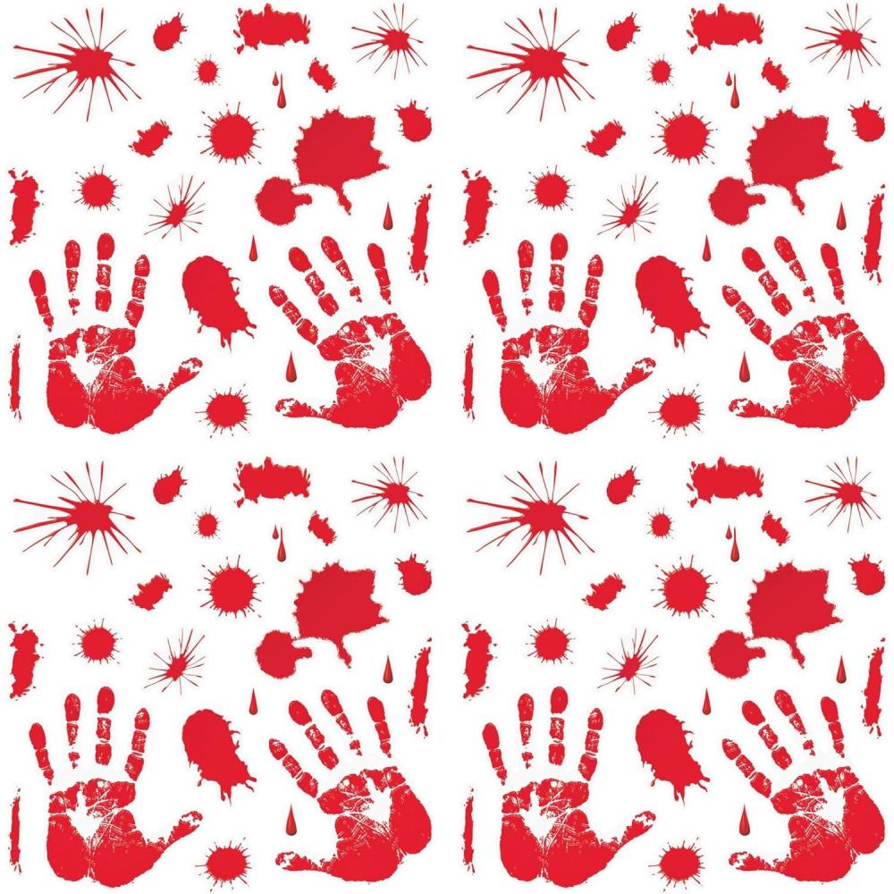 image:imageBeistle Bloody Handprint Clings 4 Sheets with 23 Red Decals Each Removable Static Vinyl Window or Glass Stickers for Murder Scenes Haunted Houses Halloween Parties Spooky HorrorThemed Events