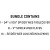 Beistle Spider Web Halloween Party Tableware Bundle – Orange & Black Spider Tablecover, Paper Plates & 2-Ply Luncheon Napkins, Classic Webbed Décor for Spooky Celebrations and Trick-or-Treat Parties