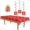 Beistle Chinese New Year Party Décor Bundle – Red & Gold Plastic Tablecover, Cascade Centerpiece & Hanging Whirls, Festive Lunar Decorations for Festivals, Banquets, and Cultural Celebrations