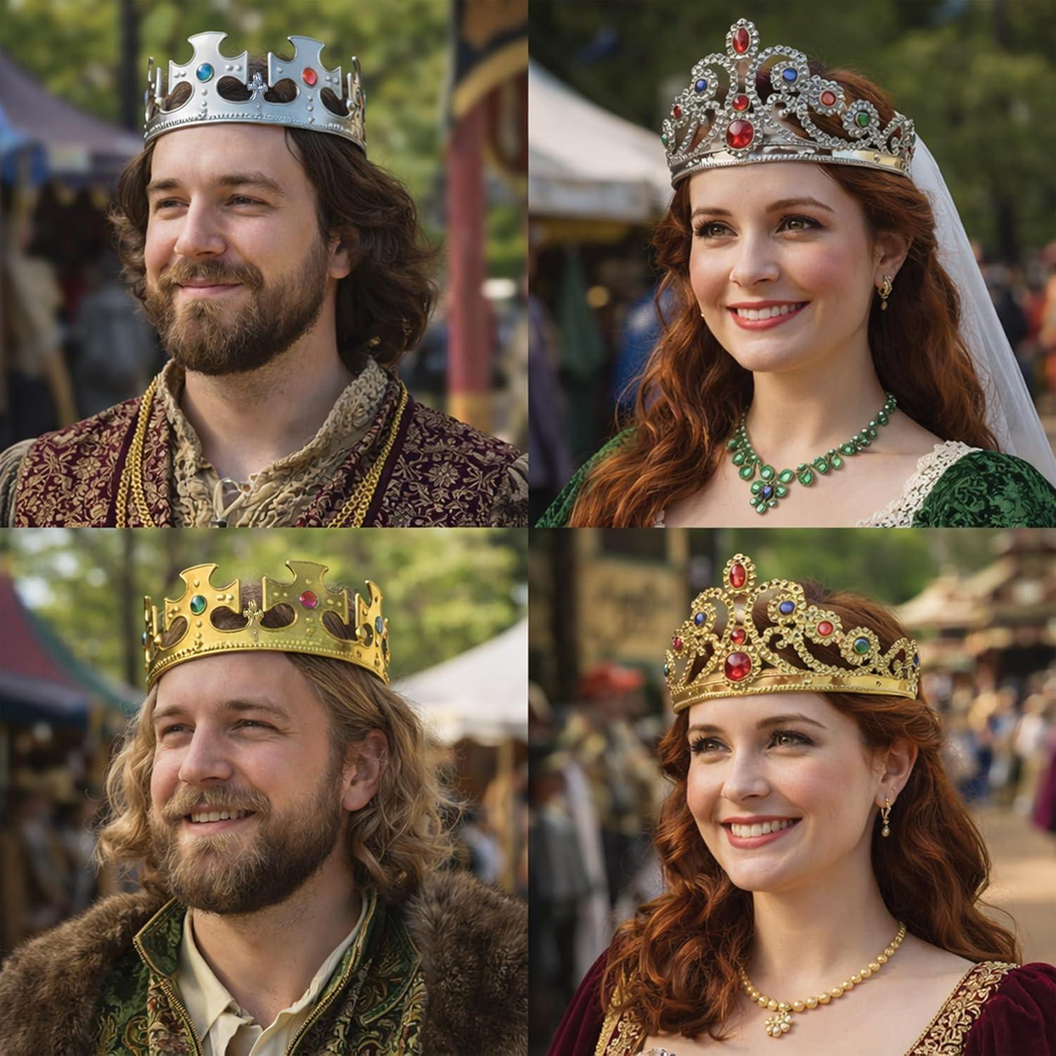image:imageBeistle Jeweled King and Queen Crown Set Gold and Silver Adjustable Plastic Crowns and Tiaras with Gem Accents Royal Costume Accessories for Pageants Plays Proms Parties and Themed Celebrations