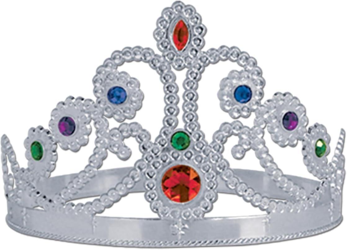 image:imageBeistle Jeweled King and Queen Crown Set Gold and Silver Adjustable Plastic Crowns and Tiaras with Gem Accents Royal Costume Accessories for Pageants Plays Proms Parties and Themed Celebrations