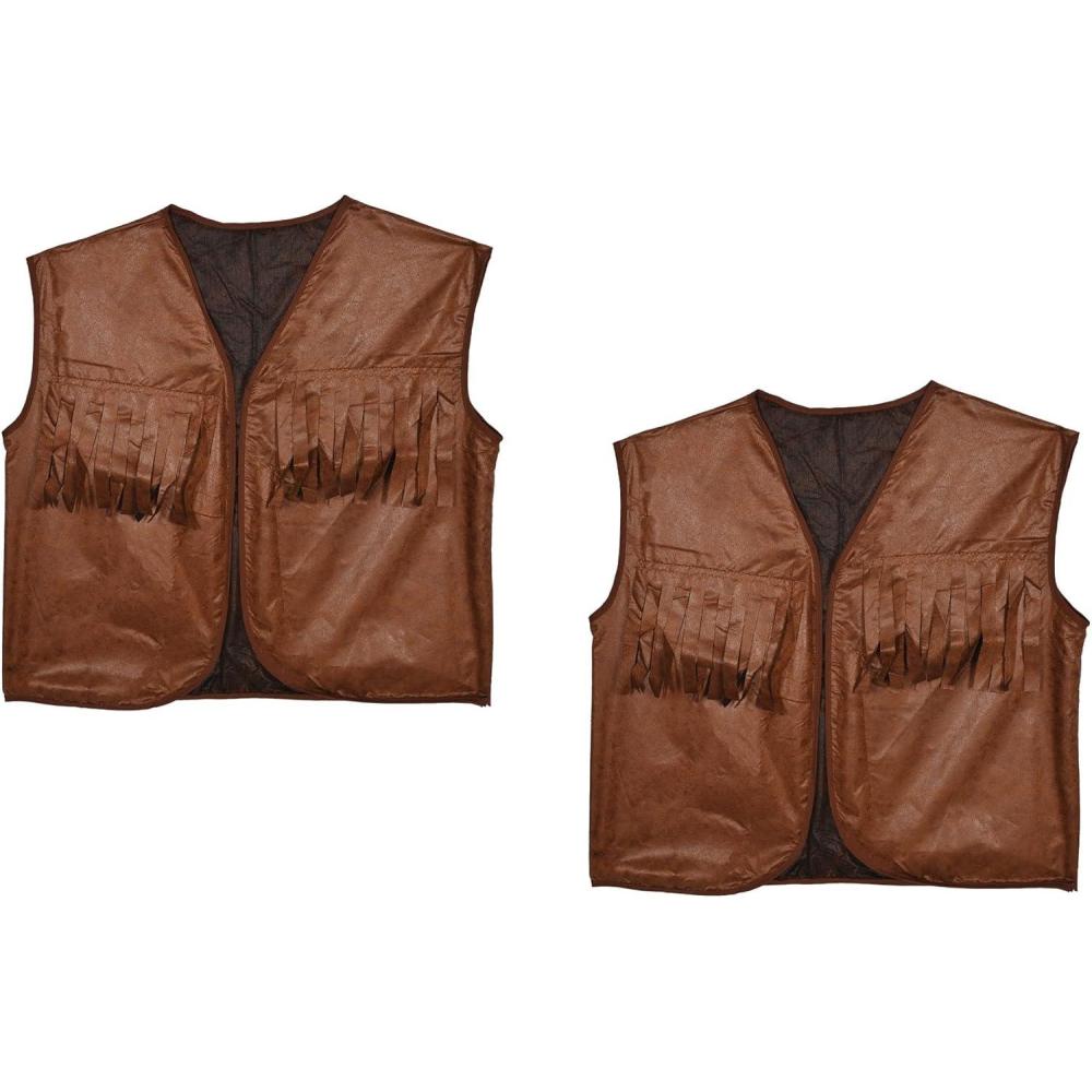 image:imageBeistle 2 Piece Western Theme Brown Faux Leather Cowboy Vests With Fringe Wild West Costume Accessories Celebrating With You Since 1900