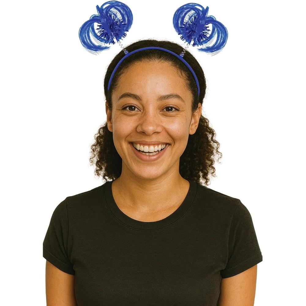 image:imageBeistle Blue Ponytail Boppers 2 Pack Synthetic Hair Headband Accessories with Metallic Fringe Spirit Headwear for Costume Styling Themed Party Events Photo Booth Props and Novelty Wear