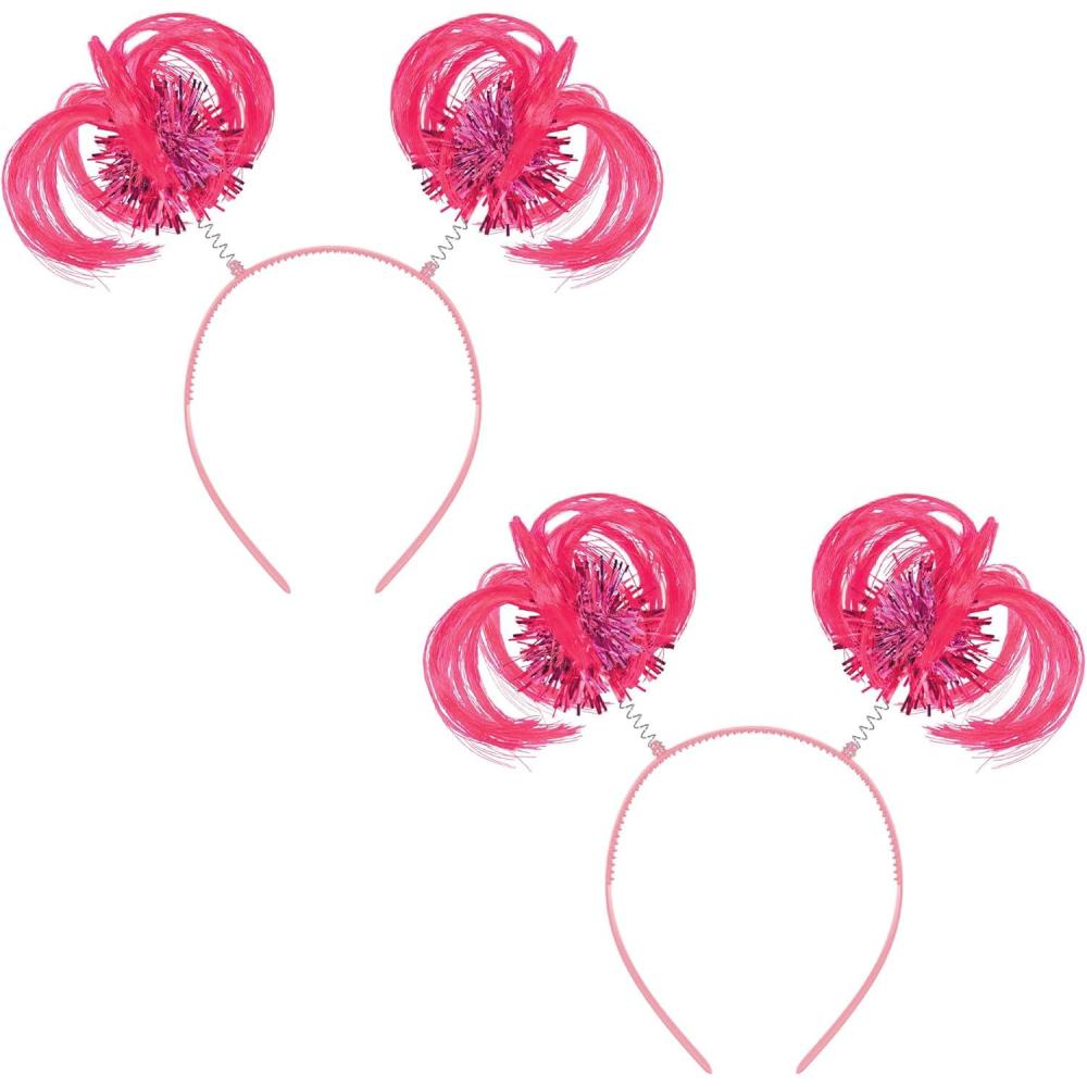 image:imageBeistle Pink Ponytail Boppers  2 Pack Synthetic Hair Headband Accessories with Metallic Fringe Spirit Headwear for Costume Styling Themed Party Events Photo Booth Props and Novelty Wear