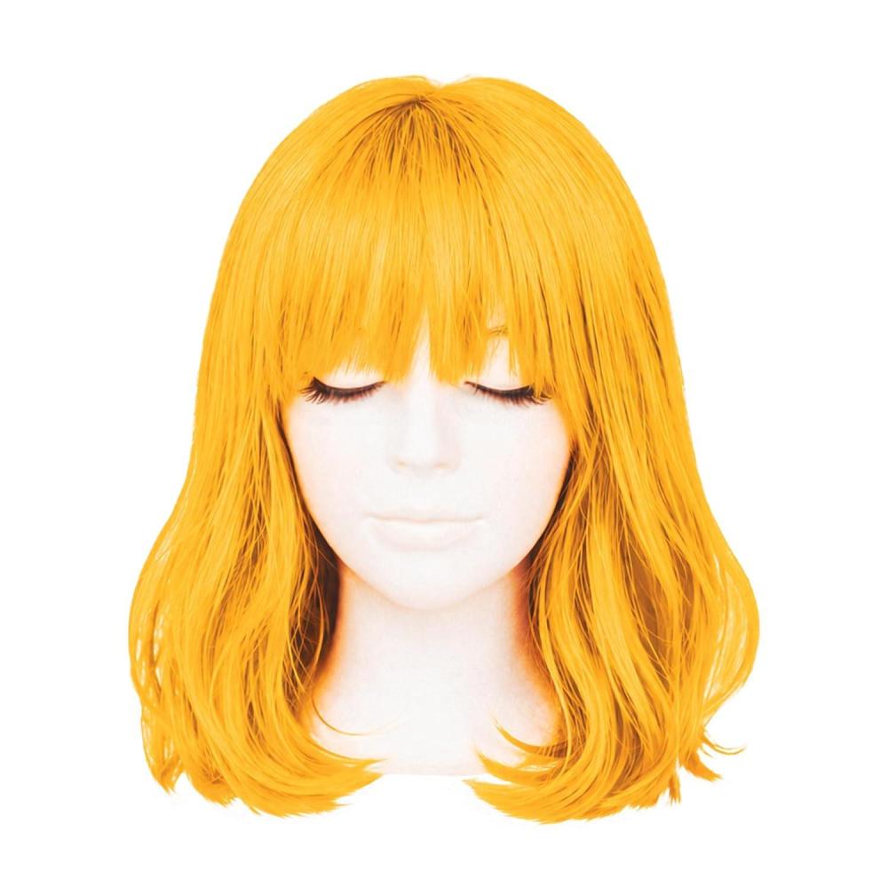 image:imageBeistle Purple Long Bob Wig Straight Synthetic Costume Wig with Bangs ShoulderLength Hair Accessory for Halloween Costumes Themed Party Wear Stage Performances Photo Booth Props amp Event StylingYellow
