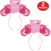Beistle Pink Ponytail Boppers – 2 Pack, Synthetic Hair Headband Accessories with Metallic Fringe, Spirit Headwear for Costume Styling, Themed Party Events, Photo Booth Props, and Novelty Wear