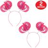 Beistle Pink Ponytail Boppers – 2 Pack, Synthetic Hair Headband Accessories with Metallic Fringe, Spirit Headwear for Costume Styling, Themed Party Events, Photo Booth Props, and Novelty Wear