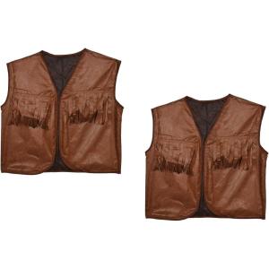 Beistle 2 Piece Western Theme Brown Faux Leather Cowboy Vests With Fringe, Wild West Costume Accessories, Celebrating With You Since 1900