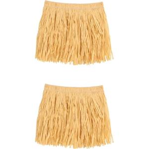 Beistle Child Mini Hula Skirts – 2 Pack, Natural Raffia-Style Luau Skirts, Costume Accessories for Beach-Themed Parties, Island Events, and Summer Hawaiian Celebrations, 22” Elastic Waist x 12” Length