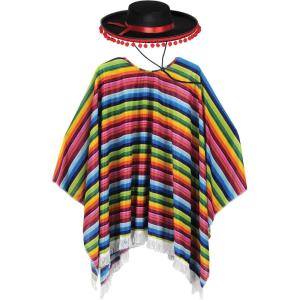Beistle Fiesta Costume Bundle – Felt Spanish Hat and Colorful Serape Poncho, Vibrant Dress-Up Set for Parties, Festivals, Parades, Cinco de Mayo Celebrations, and Cultural Mexican Events