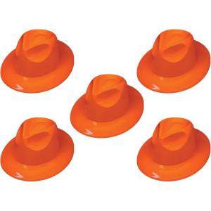 Beistle Orange Plastic Fedora Hats – 5 Pack, Classic Customizable Costume Accessories, Versatile Western Spirit Wear Headwear for New Year’s Eve Events, Vintage Themes & Coordinated Group Celebrations