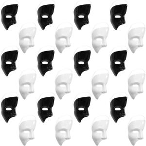 Beistle Phantom Mask Party Bundle – 12 Black & 12 White Vertical Half Face Masks with Elastic, Costume Accessories for Masquerade Events, Theater Productions, Halloween Parties & Mardi Gras Themes