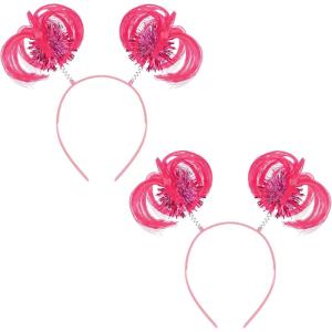 Beistle Pink Ponytail Boppers – 2 Pack, Synthetic Hair Headband Accessories with Metallic Fringe, Spirit Headwear for Costume Styling, Themed Party Events, Photo Booth Props, and Novelty Wear