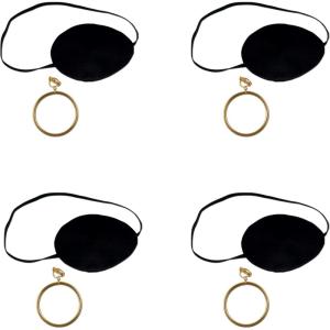Beistle Pirate Eye Patch with Plastic Earring – 4 Sets Black Fabric Costume Accessory Set with Elastic Strap and Gold Hoop Ear Jewelry for Pirate-Themed Parties, Halloween Costumes and Nautical Events