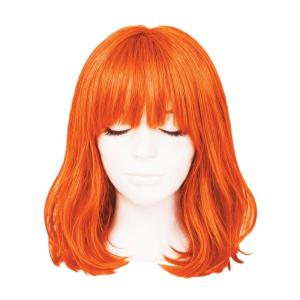 Beistle Purple Long Bob Wig – Straight Synthetic Costume Wig with Bangs, Shoulder-Length Hair Accessory for Halloween Costumes, Themed Party Wear, Stage Performances, Photo Booth Props & Event Styling(Orange)