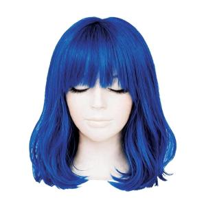 Beistle Purple Long Bob Wig – Straight Synthetic Costume Wig with Bangs, Shoulder-Length Hair Accessory for Halloween Costumes, Themed Party Wear, Stage Performances, Photo Booth Props & Event Styling(Blue)