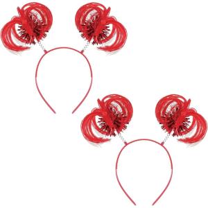 Beistle Red Ponytail Boppers – 2 Pack, Synthetic Hair Headband Accessories with Metallic Fringe, Spirit Headwear for Costume Styling, Themed Party Events, Photo Booth Props, and Novelty Wear