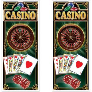 Beistle Casino High Roller Door Covers – 2 Pack, All-Weather Plastic Décor, Roulette Wheel & Playing Card Design, Gambling Decorations for Casino Night, Vegas-Style Parties & Event Entrances, 6′ x 30″