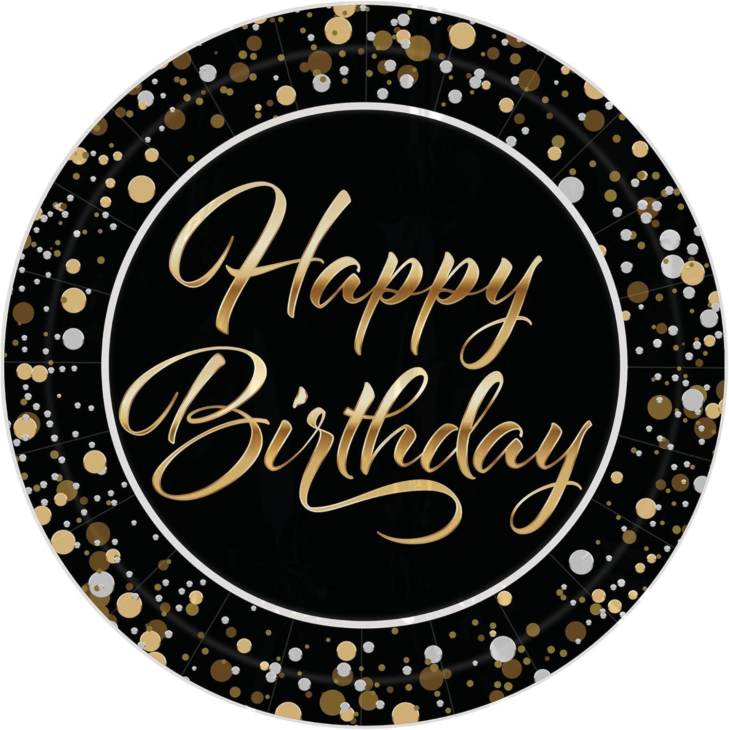 image:imageBeistle 30th Birthday Party Tableware Kit Black and Gold Thirtieth Milestone Celebration Dcor Set with Plates Napkins amp Tablecover 30 Birthday Decorations with Metallic Confetti Design Serves 16
