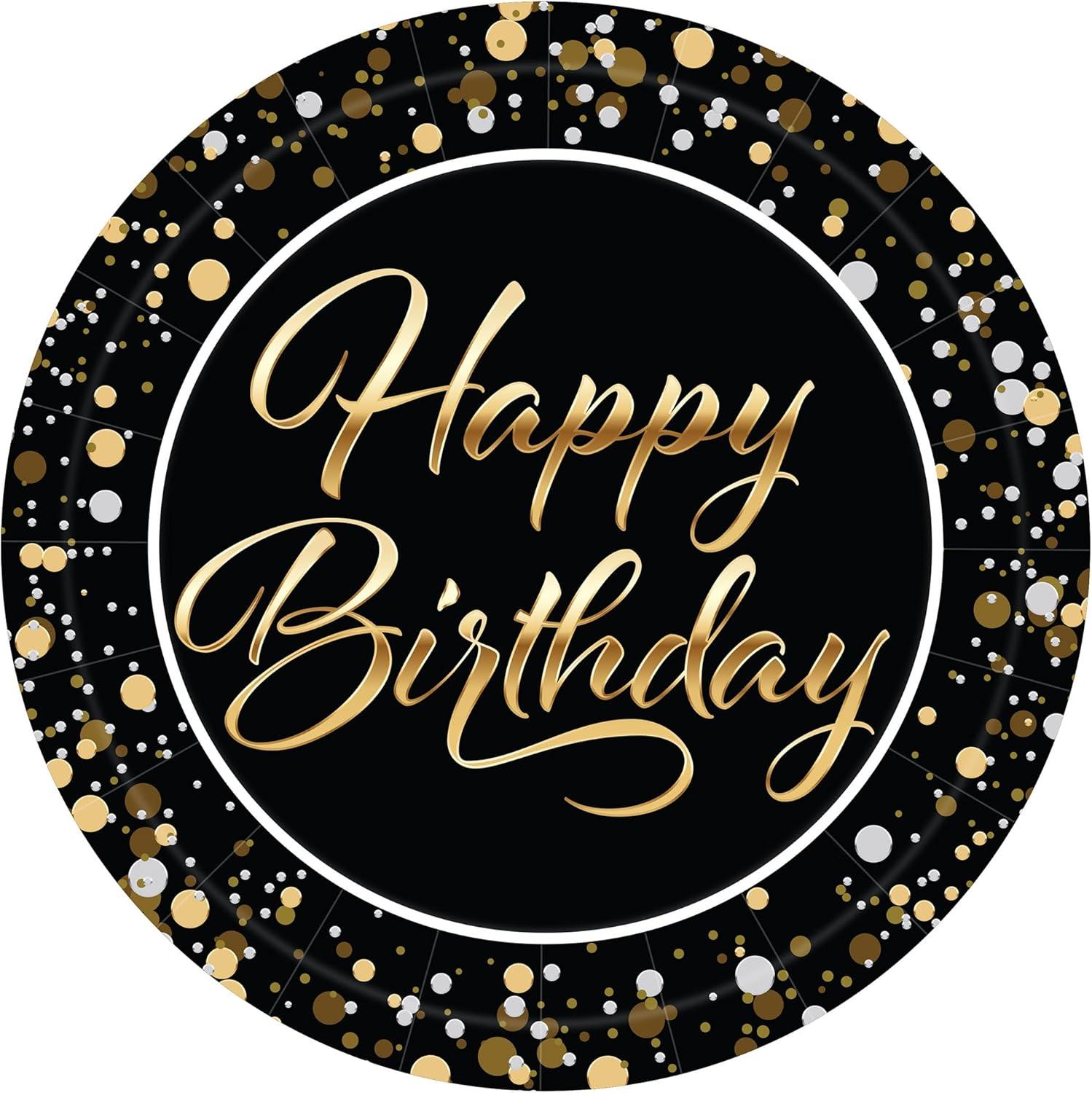 image:imageBeistle 80th Birthday Party Tableware Kit Black and Gold Eightieth Milestone Celebration Dcor Set with Plates Napkins amp Tablecover 80 Birthday Decorations with Metallic Confetti Design Serves 16