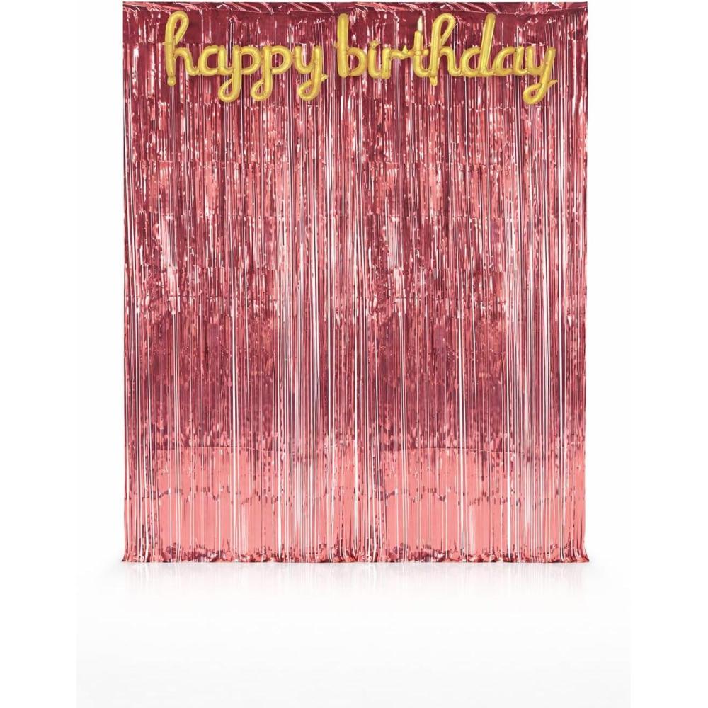 image:imageBeistle Rose Gold Birthday Backdrop Bundle  Gold Script Happy Birthday Foil Balloon Streamer amp 2 Pink Fringe Curtains 8 x 3 Wall Dcor for Photo Booths Milestone Parties amp Selfie Stations