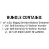 Beistle 25th Birthday Backdrop Bundle – Gold Script “Happy Birthday” Balloon Banner, Self-Standing “25” Number Balloons & 2 Black Fringe Curtains, Milestone Party Decoration Set for Photo Booth Wall