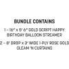 Beistle Rose Gold Birthday Backdrop Bundle – Gold Script “Happy Birthday” Foil Balloon Streamer & 2 Pink Fringe Curtains, 8’ x 3’, Wall Décor for Photo Booths, Milestone Parties & Selfie Stations
