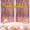 Beistle Rose Gold Birthday Backdrop Bundle – Gold Script “Happy Birthday” Foil Balloon Streamer & 2 Pink Fringe Curtains, 8’ x 3’, Wall Décor for Photo Booths, Milestone Parties & Selfie Stations