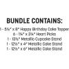 Beistle Silver Birthday Dessert Table Display Bundle – Glitter “Happy Birthday” Cake Topper with Heart Picks, Metallic Cupcake Stand & 2 Cake Stands, Buffet & Treat Table Décor for Birthday Parties