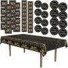 Beistle 30th Birthday Party Tableware Kit – Black and Gold Thirtieth Milestone Celebration Décor Set with Plates, Napkins & Tablecover, 30 Birthday Decorations with Metallic Confetti Design, Serves 16