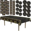 Beistle 50th Birthday Party Tableware Kit – Black and Gold Fiftieth Milestone Celebration Décor Set with Plates, Napkins & Tablecover, 50 Birthday Decorations with Metallic Confetti Design, Serves 16
