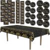 Beistle 70th Birthday Party Tableware Kit – Black & Gold Seventieth Milestone Celebration Décor Set with Plates, Napkins & Tablecover, 70 Birthday Decorations with Metallic Confetti Design, Serves 16