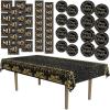 Beistle 80th Birthday Party Tableware Kit – Black and Gold Eightieth Milestone Celebration Décor Set with Plates, Napkins & Tablecover, 80 Birthday Decorations with Metallic Confetti Design, Serves 16
