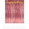 Beistle Rose Gold Birthday Backdrop Bundle – Gold Script “Happy Birthday” Foil Balloon Streamer & 2 Pink Fringe Curtains, 8’ x 3’, Wall Décor for Photo Booths, Milestone Parties & Selfie Stations