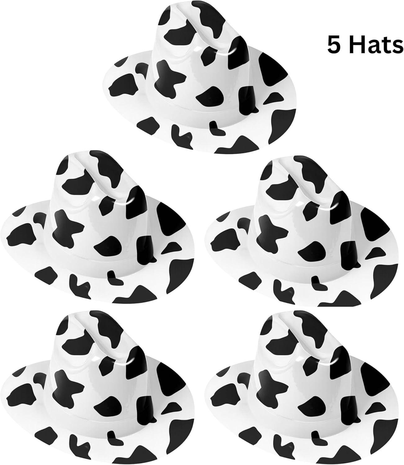 image:imageBeistle Cow Print Cowboy Hats 5 Pack Black amp White Western Plastic Headwear Cowhide Pattern Rodeo Costume Accessories Farm Theme Party Supplies Photo Booth Props for Country Outfit Dress Up