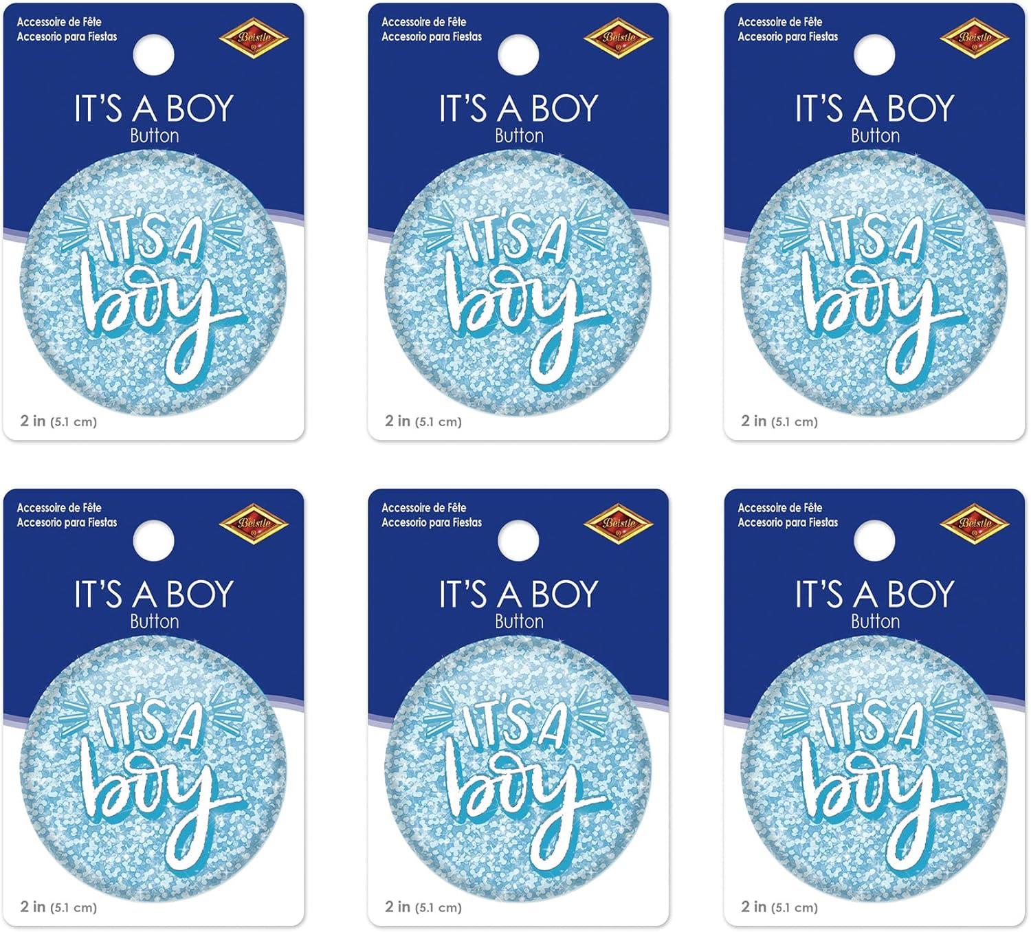 image:imageBeistle Its A Boy Buttons 6 Pack Printed Celebration Buttons with Pin Back Blue Sparkle Design Decorative Wearable Accessories for Baby Shower Celebrations and Gender Reveal Parties 2