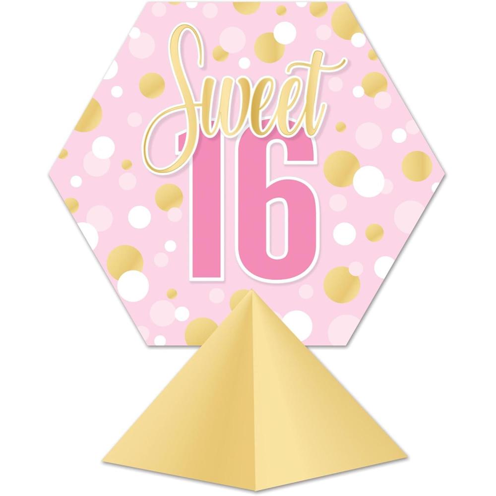 image:imageBeistle 3D Sweet 16 Centerpieces 2 Pack Printed Cardstock Table Decorations with Pink amp Gold Sweet Sixteen Design Freestanding Dimensional Dcor for Birthday Parties amp Event Displays 11 x 10