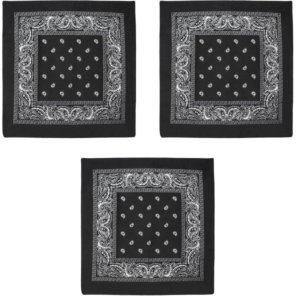 image:imageBeistle Black Fabric Bandanas 3 Pack Polyester Paisley Head Scarf Squares Western Cowboy Rodeo Festival Wearables Country Costume Accessories Neck Scarf Wraps amp Themed Event Dcor 22 x 22