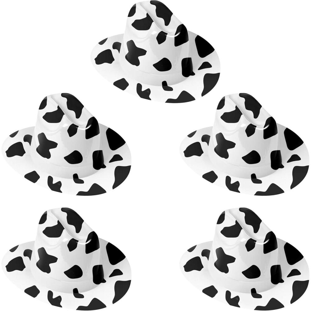 image:imageBeistle Cow Print Cowboy Hats 5 Pack Black amp White Western Plastic Headwear Cowhide Pattern Rodeo Costume Accessories Farm Theme Party Supplies Photo Booth Props for Country Outfit Dress Up