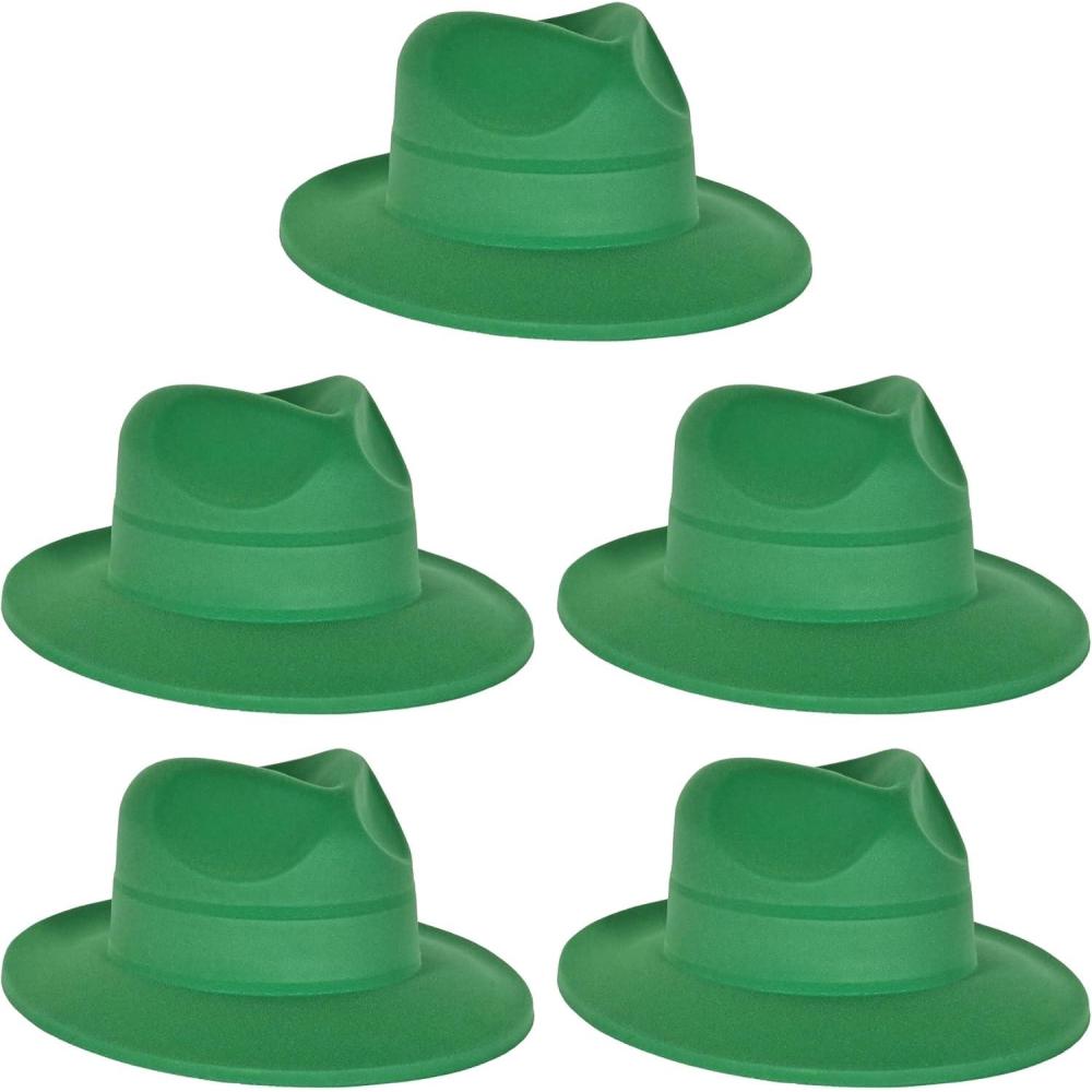 image:imageBeistle Green Velour Fedora Hats  5 Pack Soft Touch Plastic Fedoras St Patricks Day Irish Costume Accessories Classic Gangster Style Party Headwear Photo Booth Props for Holiday Event Outfits