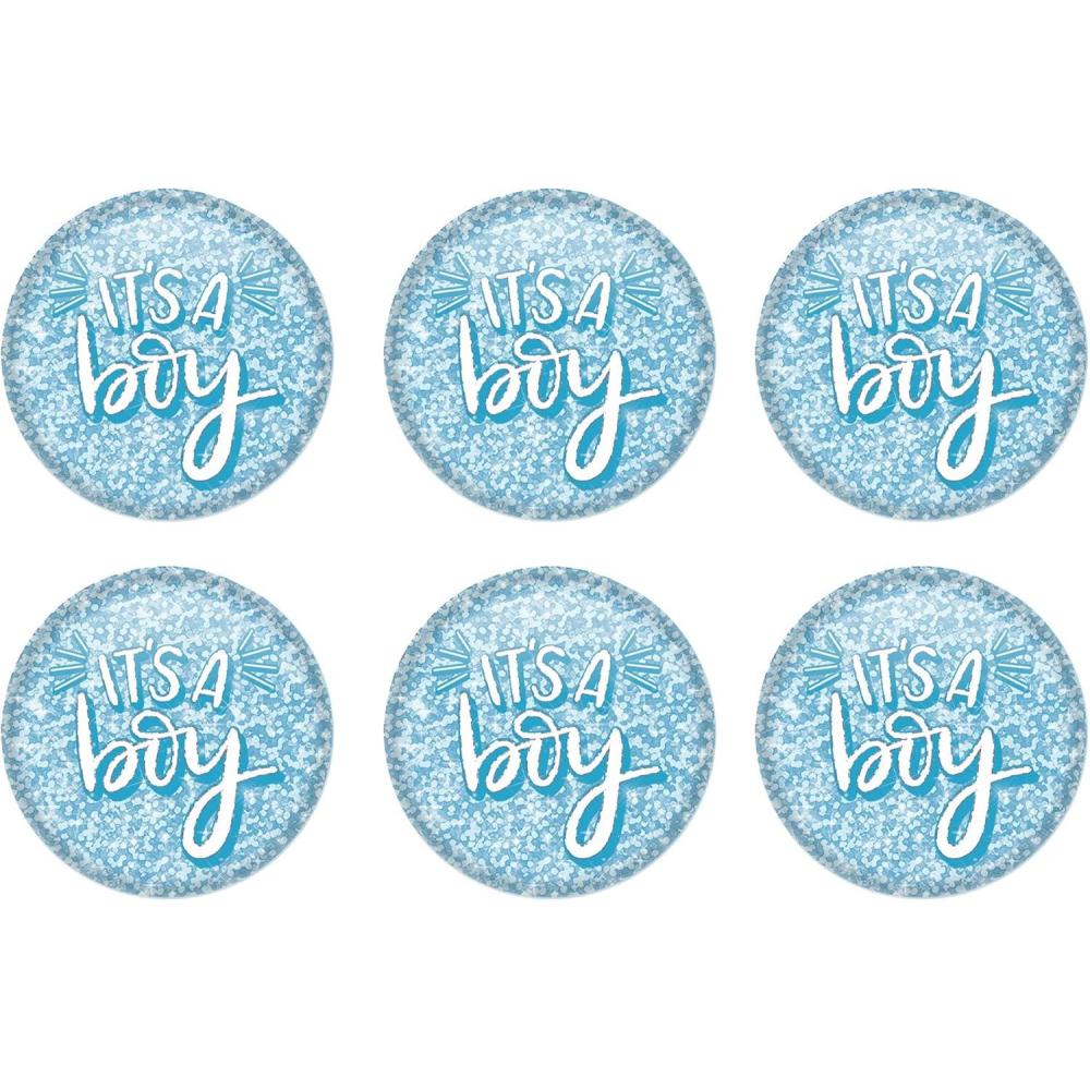 image:imageBeistle Its A Boy Buttons 6 Pack Printed Celebration Buttons with Pin Back Blue Sparkle Design Decorative Wearable Accessories for Baby Shower Celebrations and Gender Reveal Parties 2
