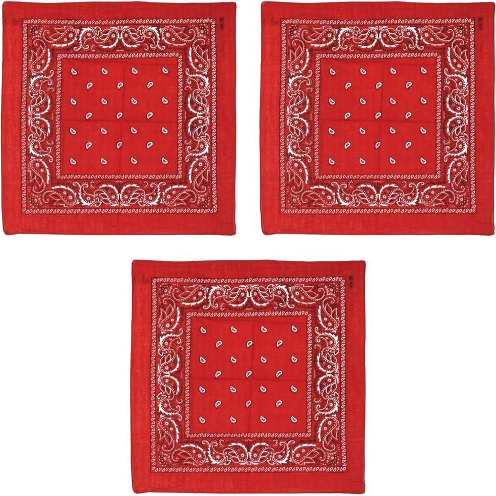 image:imageBeistle Red Fabric Bandanas 3 Pack Polyester Paisley Head Scarf Squares Western Cowboy Rodeo Festival Wearables Country Costume Accessories Neck Scarf Wraps amp Themed Event Dcor 22 x 22