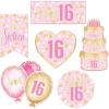 Beistle Sweet 16 Cutouts – 12 Pack, Cardstock Decorations, Double-Sided Pink & Gold Sweet Sixteen Cutout Set, Balloons, Cake & Heart Designs for Birthday Displays, Party Décor & Photo Props, 6″–12″