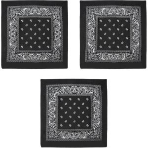 Beistle Black Fabric Bandanas – 3 Pack, Polyester Paisley Head Scarf Squares, Western Cowboy Rodeo Festival Wearables, Country Costume Accessories, Neck Scarf Wraps & Themed Event Décor, 22″ x 22″