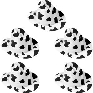 Beistle Cow Print Cowboy Hats – 5 Pack, Black & White Western Plastic Headwear, Cowhide Pattern Rodeo Costume Accessories, Farm Theme Party Supplies, Photo Booth Props for Country Outfit Dress Up