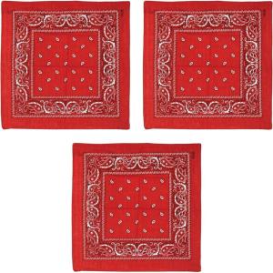 Beistle Red Fabric Bandanas – 3 Pack, Polyester Paisley Head Scarf Squares, Western Cowboy Rodeo Festival Wearables, Country Costume Accessories, Neck Scarf Wraps & Themed Event Décor, 22″ x 22″