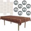 Beistle Medieval Party Tableware Bundle – Wooden Printed Plastic Tablecover, Pewter Paper Plates & Muslin 2-Ply Luncheon Napkins, Classic Rustic Décor for Renaissance Fairs, Banquets, Birthday Parties