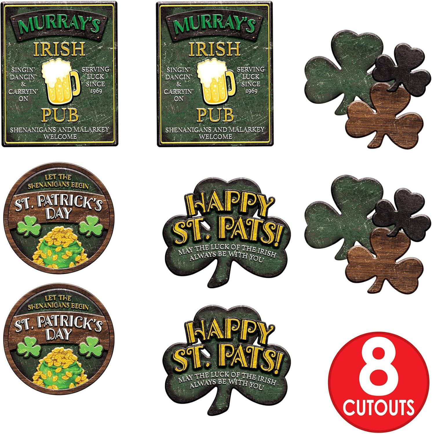 image:imageBeistle 8 Piece Cardstock Paper Happy St Patricks Day Sign Cut Outs Luck of The Irish Party Decorations Made in USA Since 1900